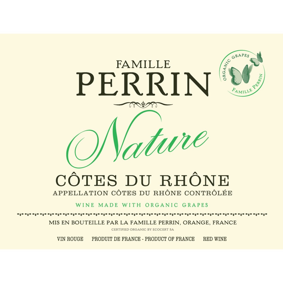 Famille Perrin Cotes du Rhone Nature 2014 Front Label