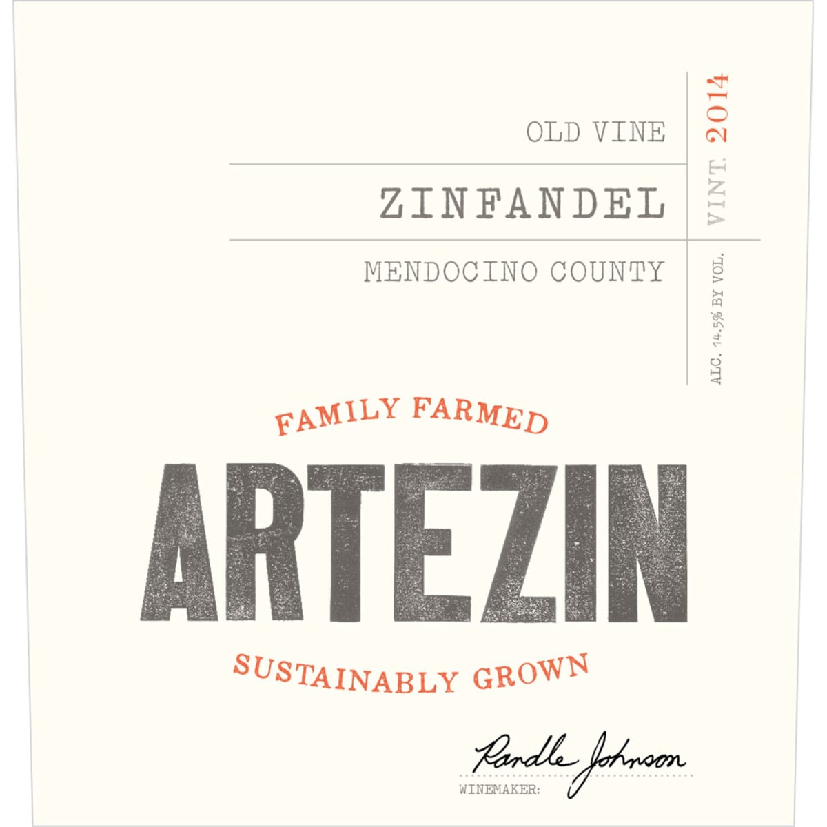 Artezin Mendocino Zinfandel 2014 Front Label