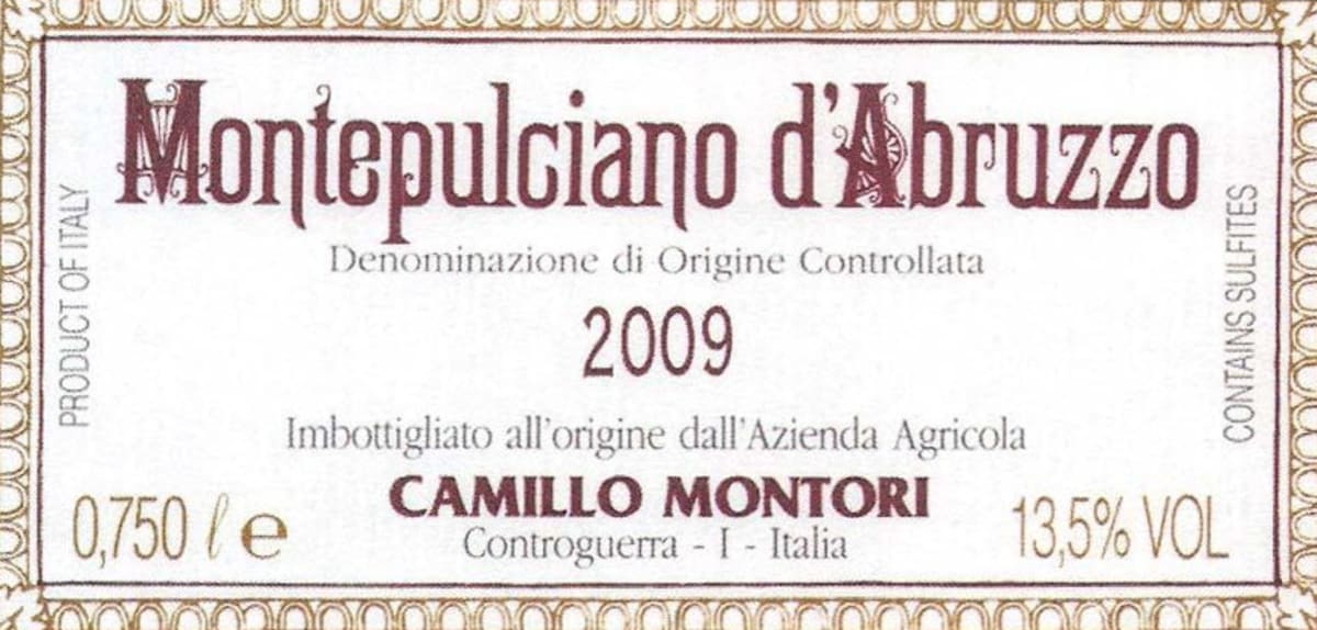 Azienda Agricola Camillo Montori Montepulciano d'Abruzzo 2009 Front Label