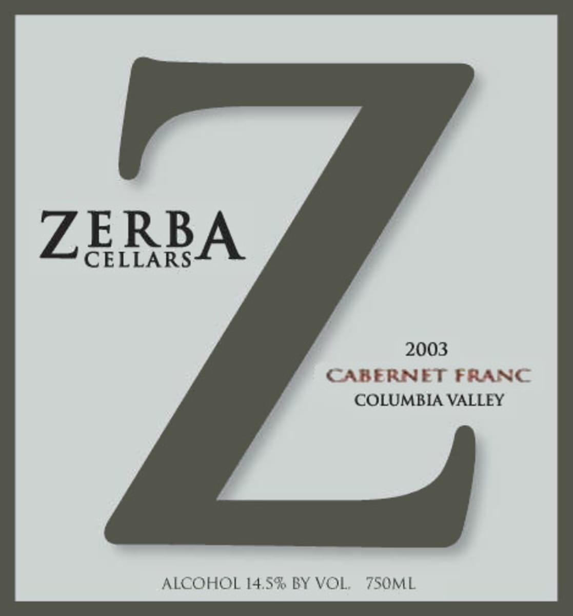 Zerba Cellars Cabernet Franc 2003  Front Label