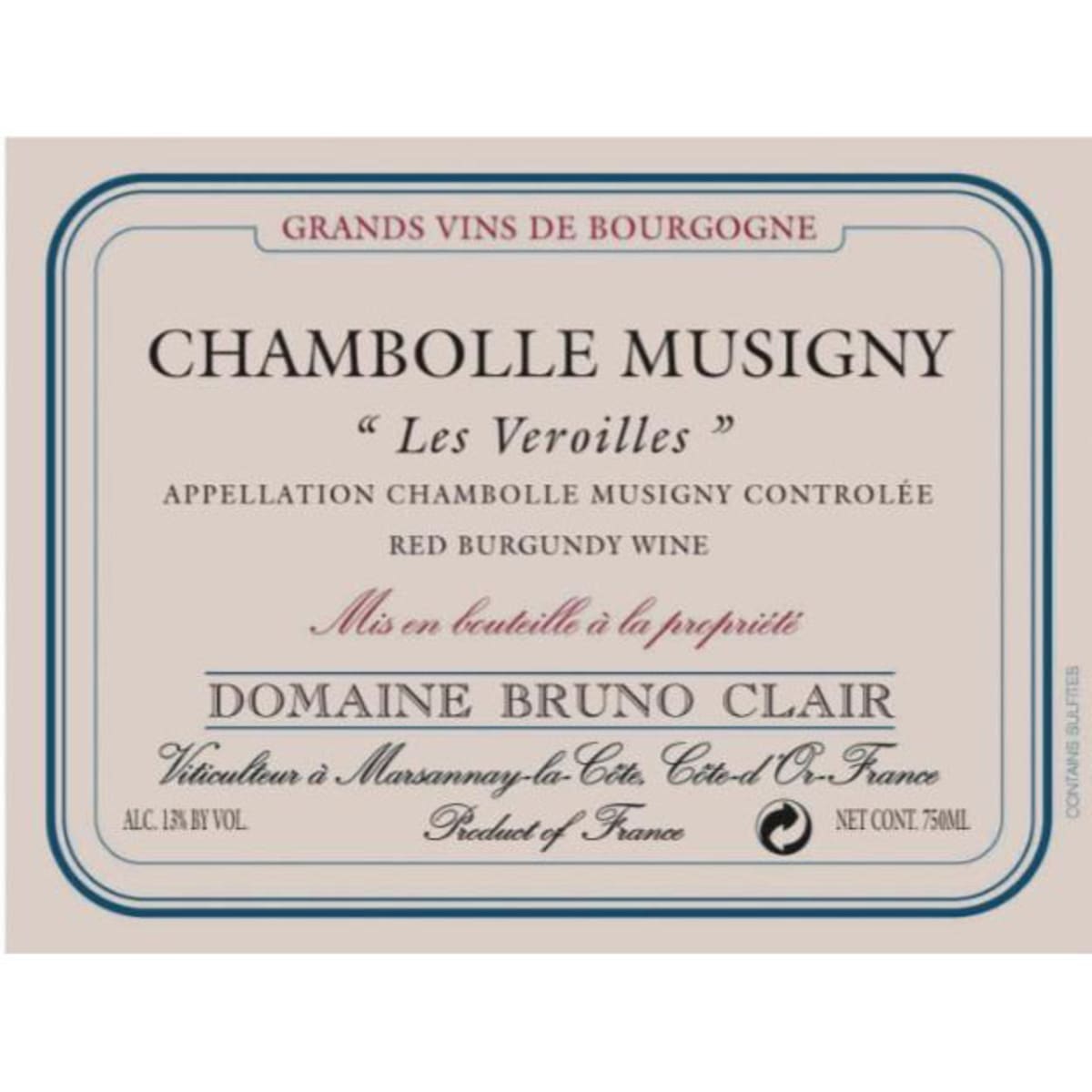 Bruno Clair Chambolle Musigny Les Veroilles (375ML half-bottle) 2004 Front Label