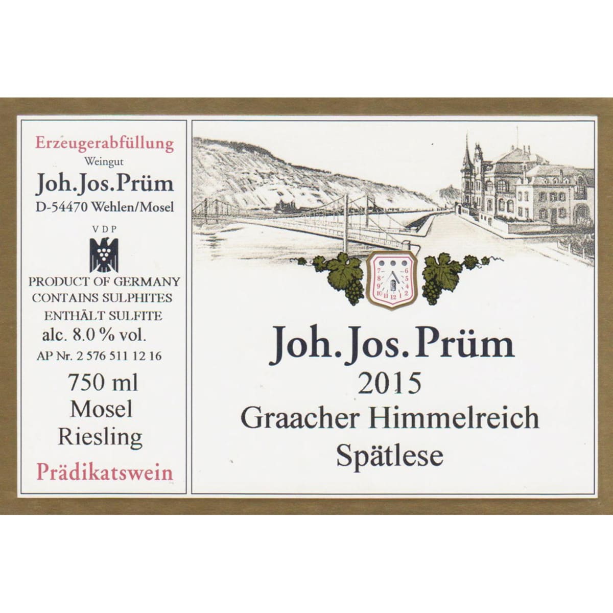 J.J. Prum Graacher Himmelreich Riesling Spatlese 2015 Front Label