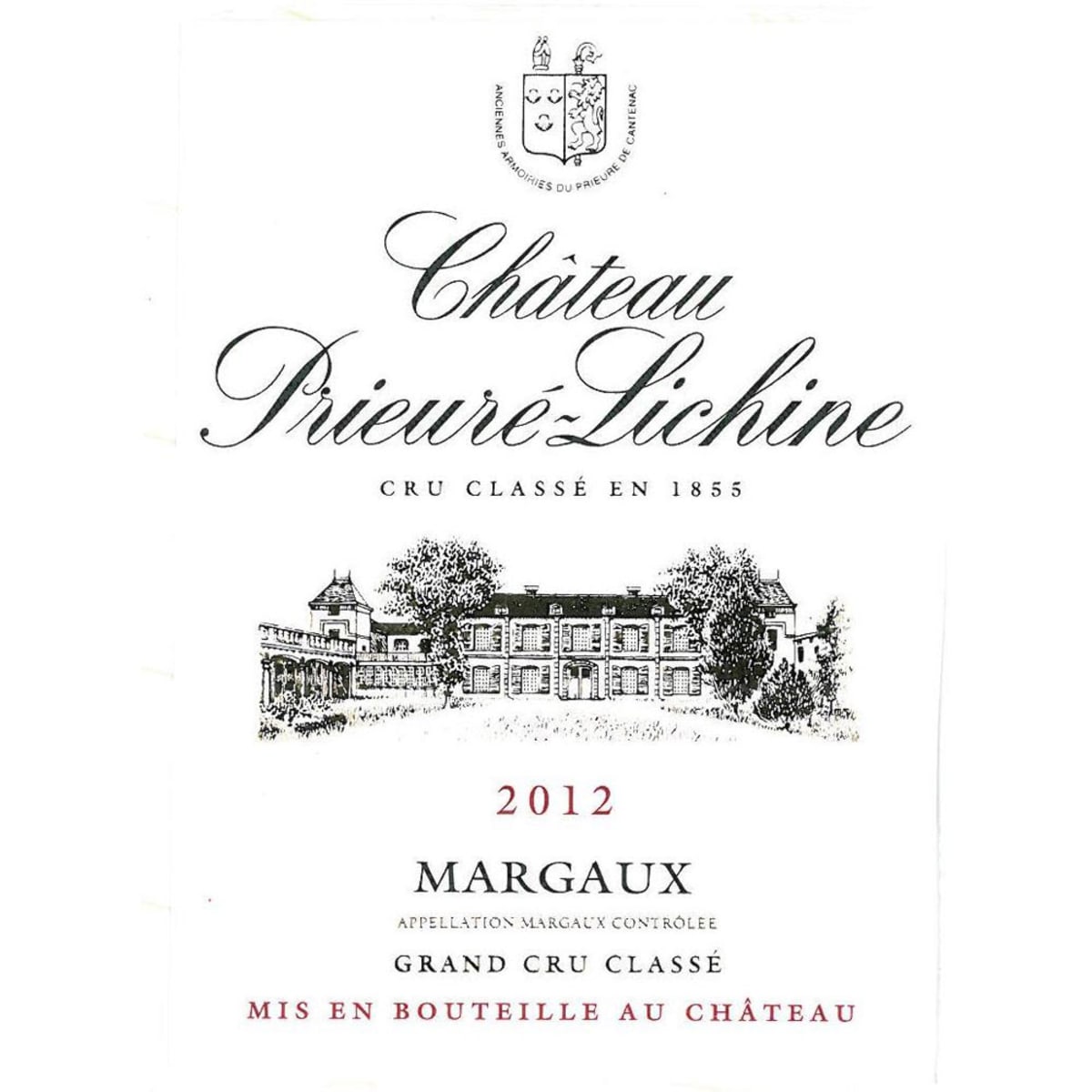 Chateau Prieure-Lichine  2012 Front Label