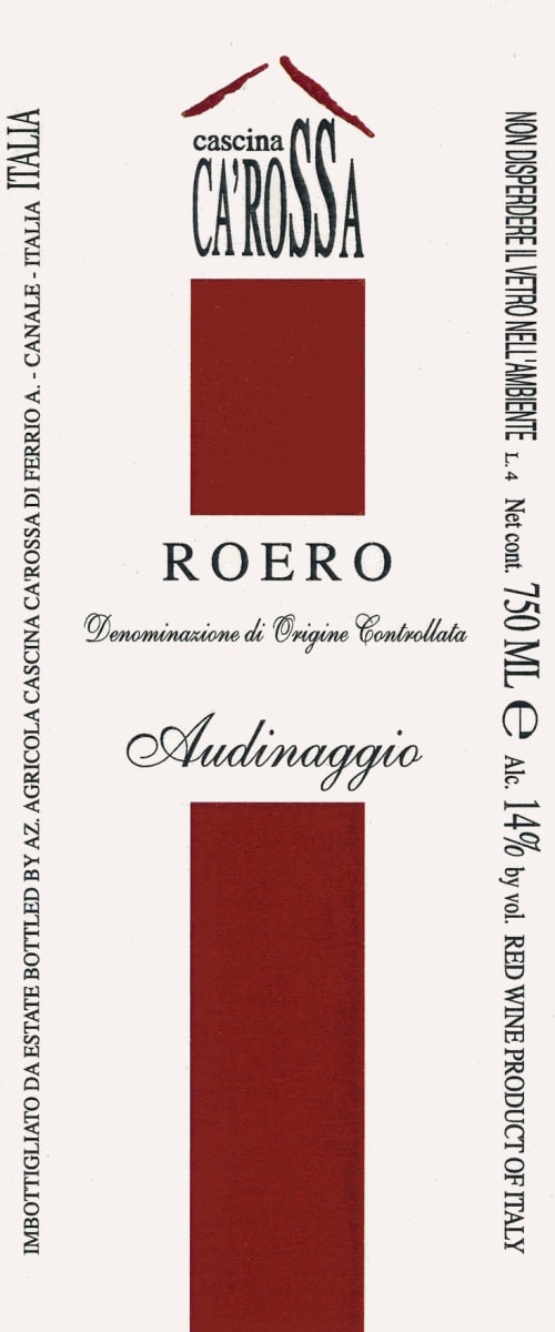 Cascina Ca'Rossa Roero Audinaggio Rossa 2008 Front Label