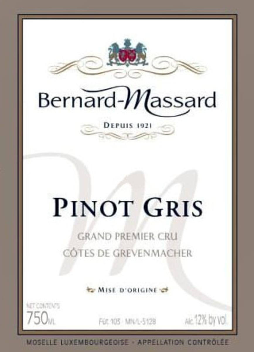 Caves Bernard-Massard Cotes de Grevenmacher Grand Premier Cru Pinot Gris 2015 Front Label