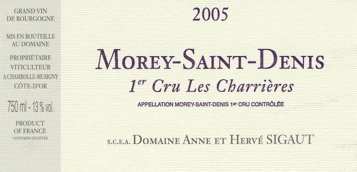 Domaine Sigaut  Morey-Saint-Denis Les Charrieres Premier Cru 2005 Front Label