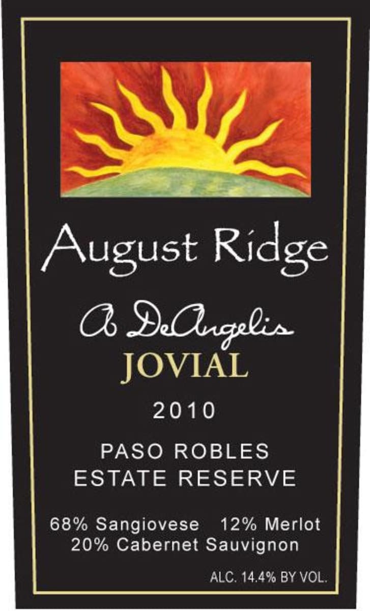 August Ridge A DeAngelis Jovial 2010 Front Label