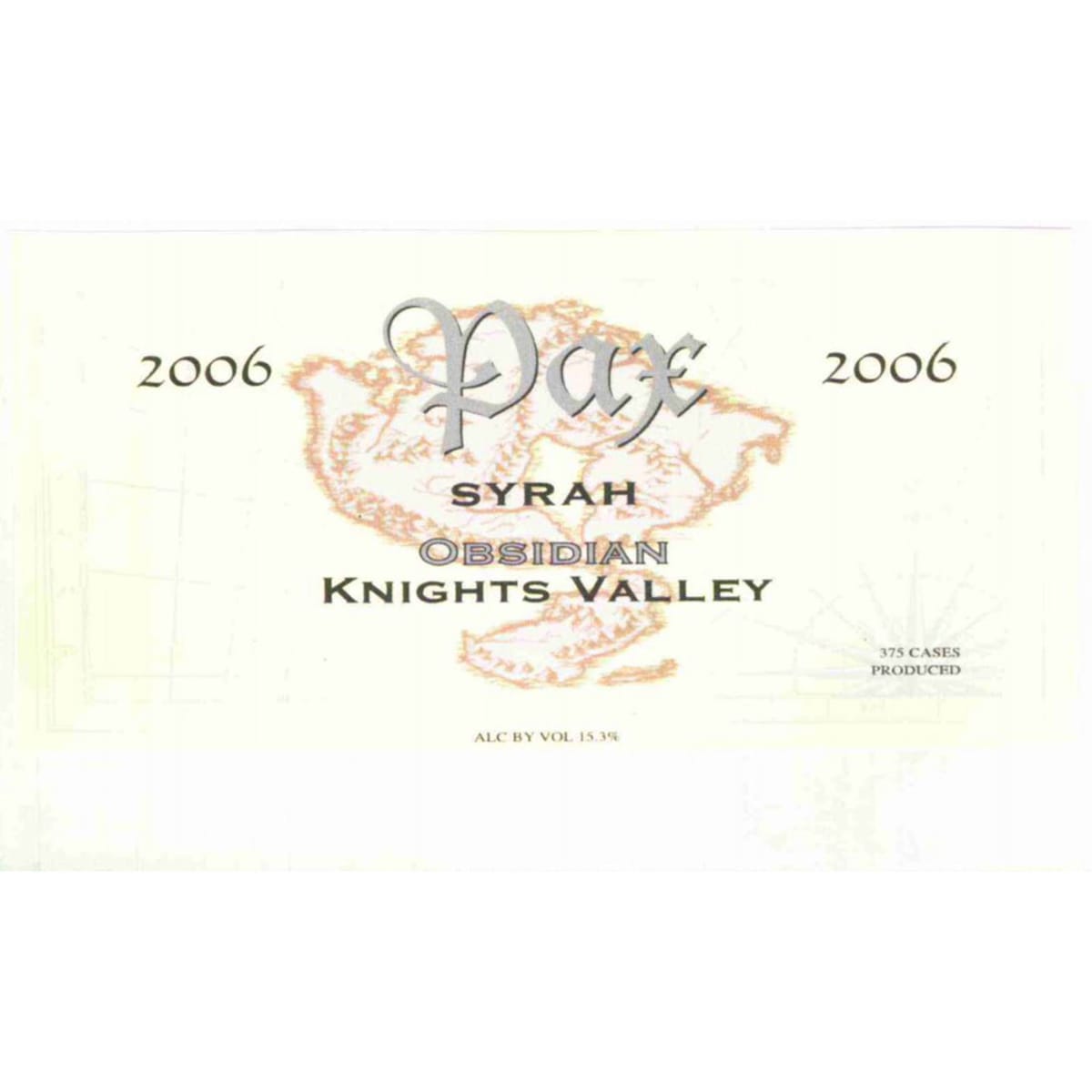 Pax Obsidian Syrah 2006 Front Label