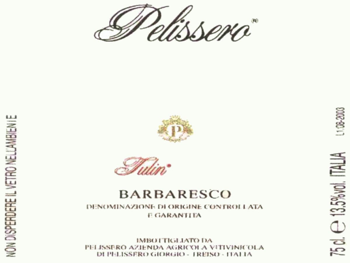 Pelissero Barbaresco Tulin 2007 Front Label