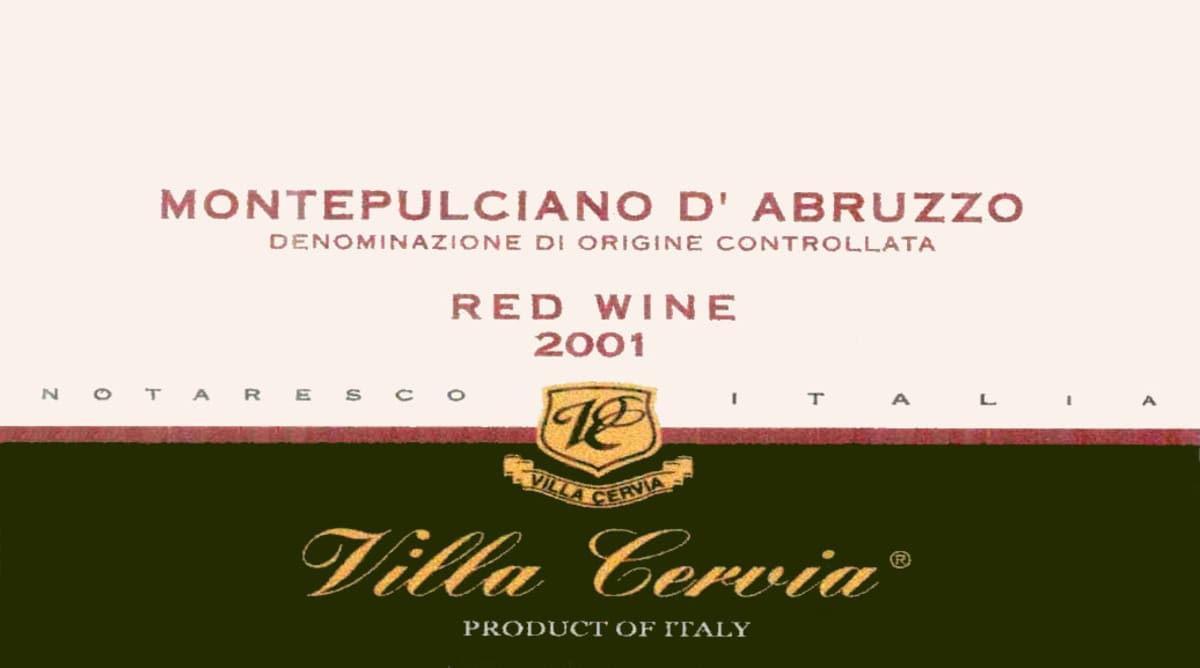 Villa Cervia Montepulciano D'Abruzzo 2001 Front Label