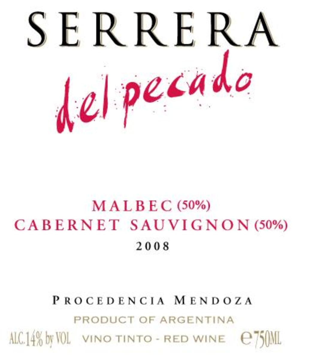 Serrera del Pecado Malbec Cabernet Sauvignon 2008 Front Label