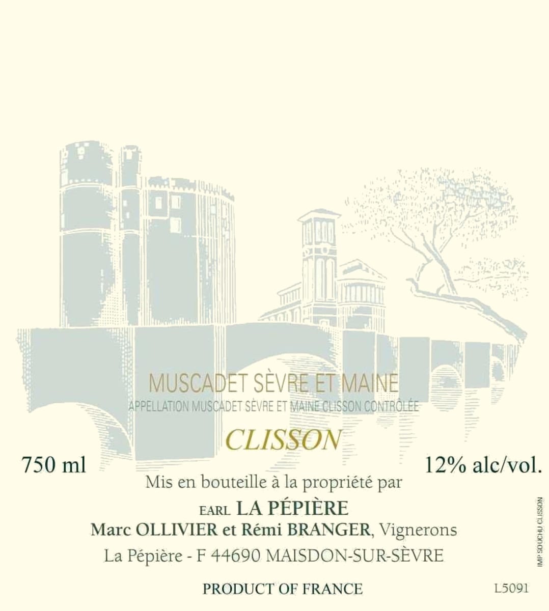 Domaine de la Pepiere Muscadet Sevre et Maine Clisson 2010 Front Label