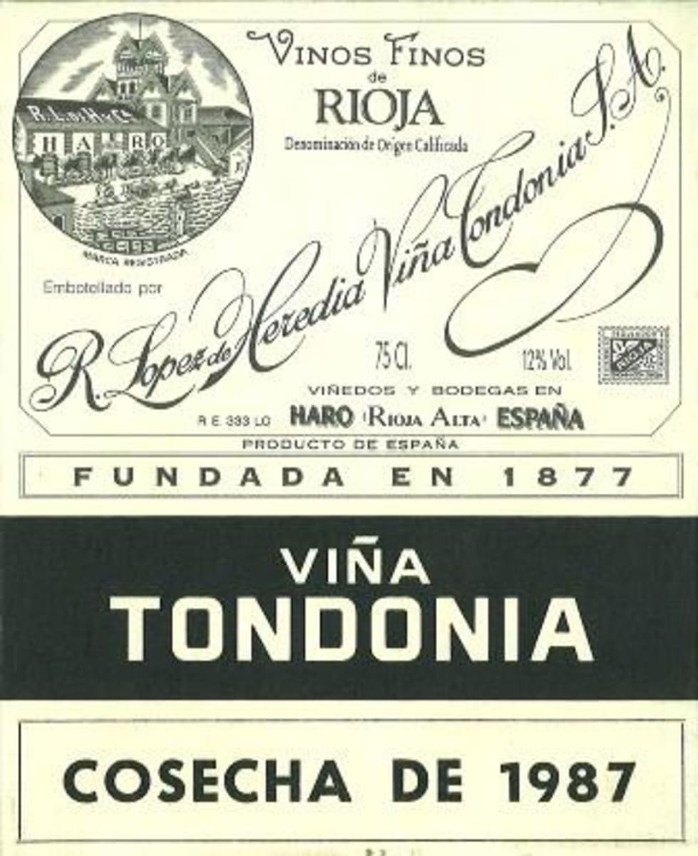 R. Lopez de Heredia Vina Tondonia Gran Reserva 1987 Front Label