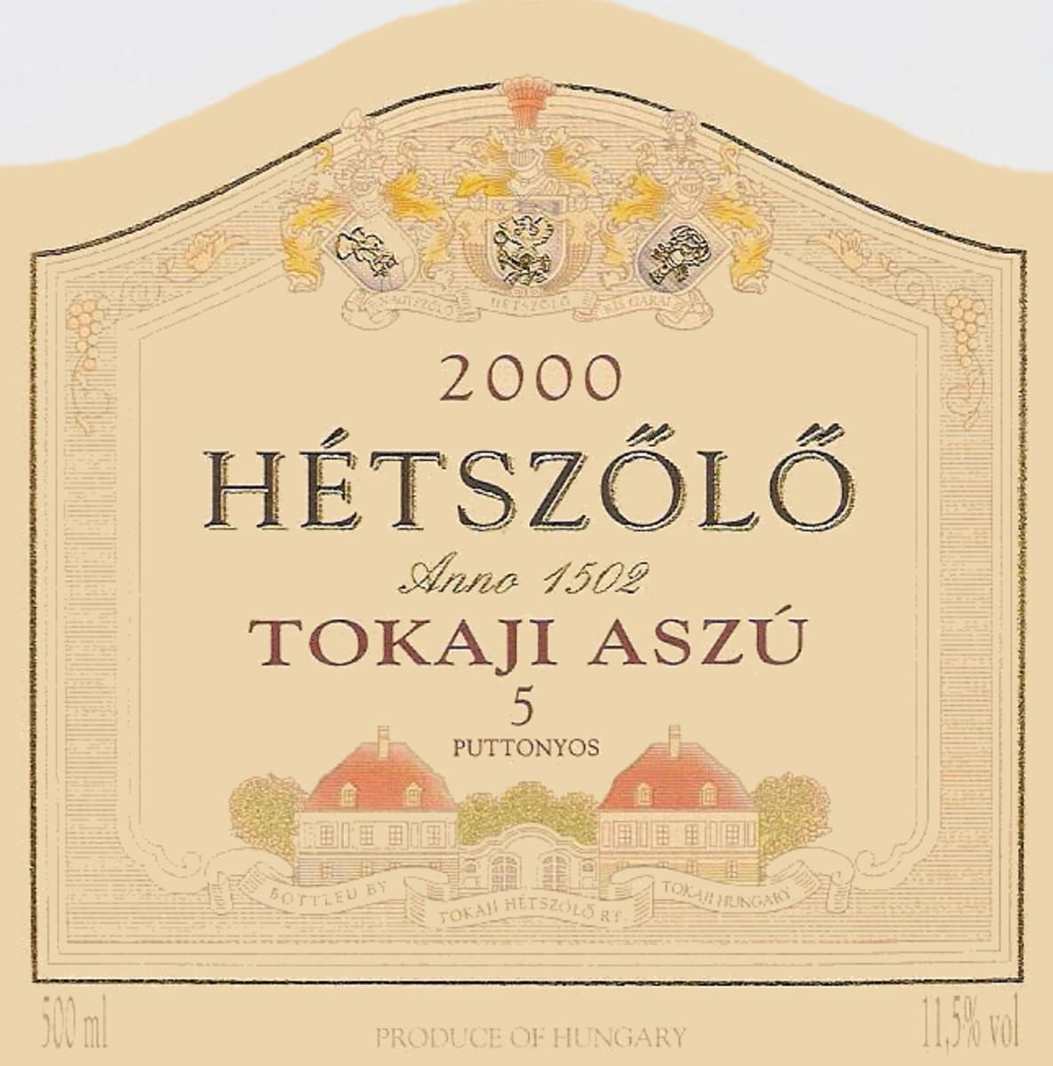 Tokaj Hetszolo Asuz 5 Puttonyos 2000 Front Label