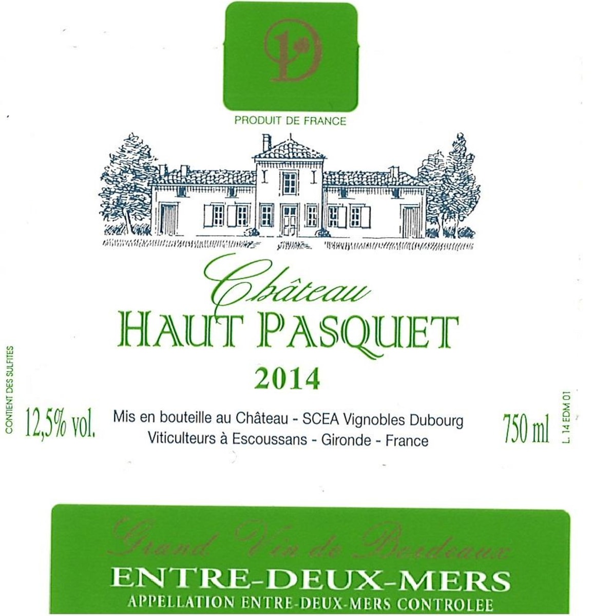 Vignobles Dubourg Bordeaux Chateau Haut Pasquet Blanc 2014