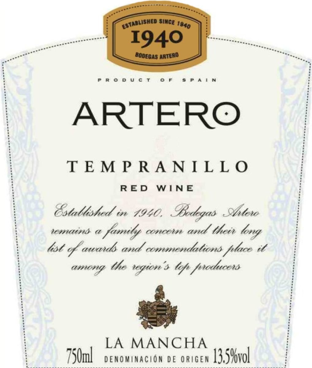 Vinedos & Bodegas Munoz Artero Tempranillo 2014 Front Label