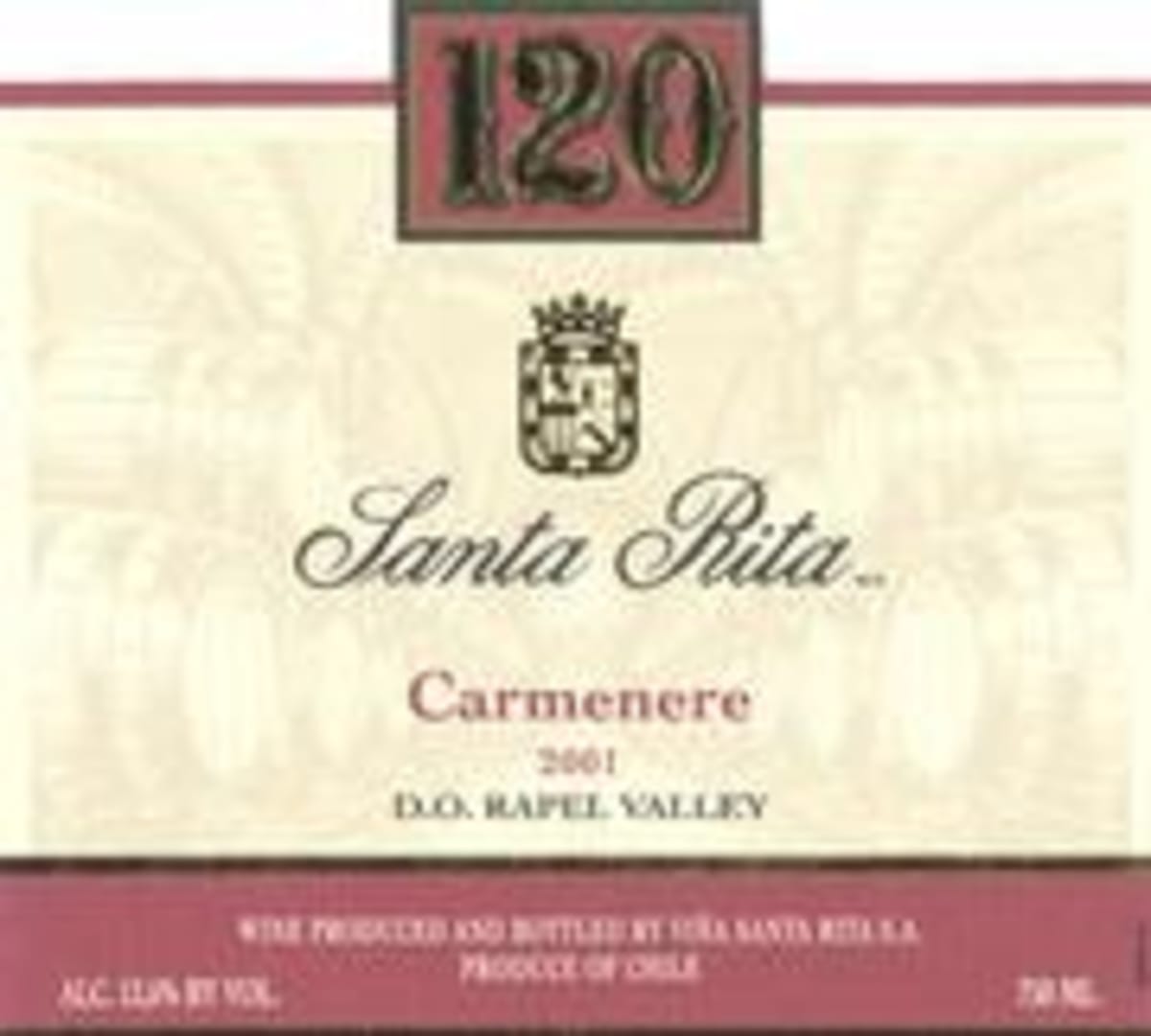 Santa Rita 120 Carmenere 2000 Front Label