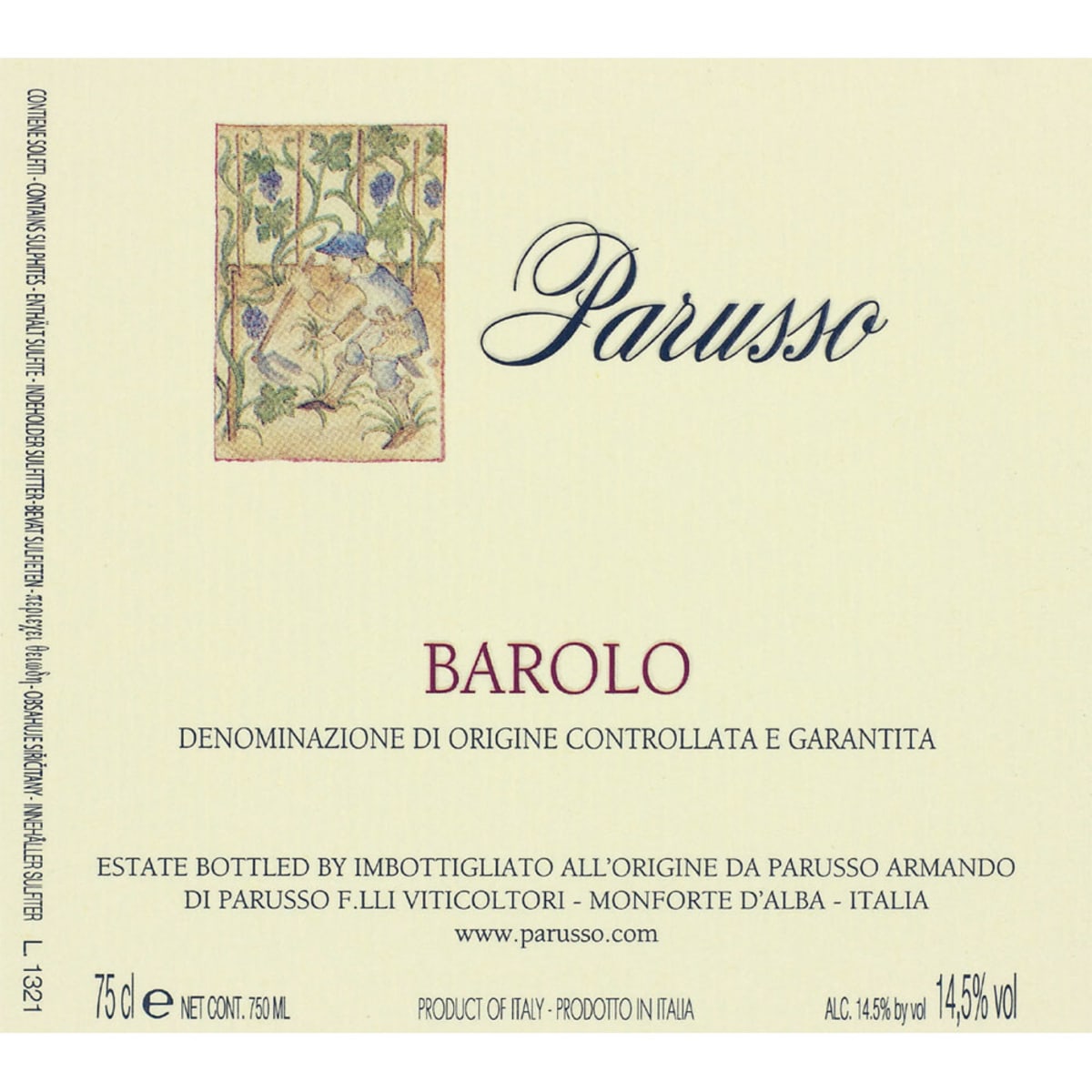 Parusso Barolo Piccolo Vigne 1997 Front Label