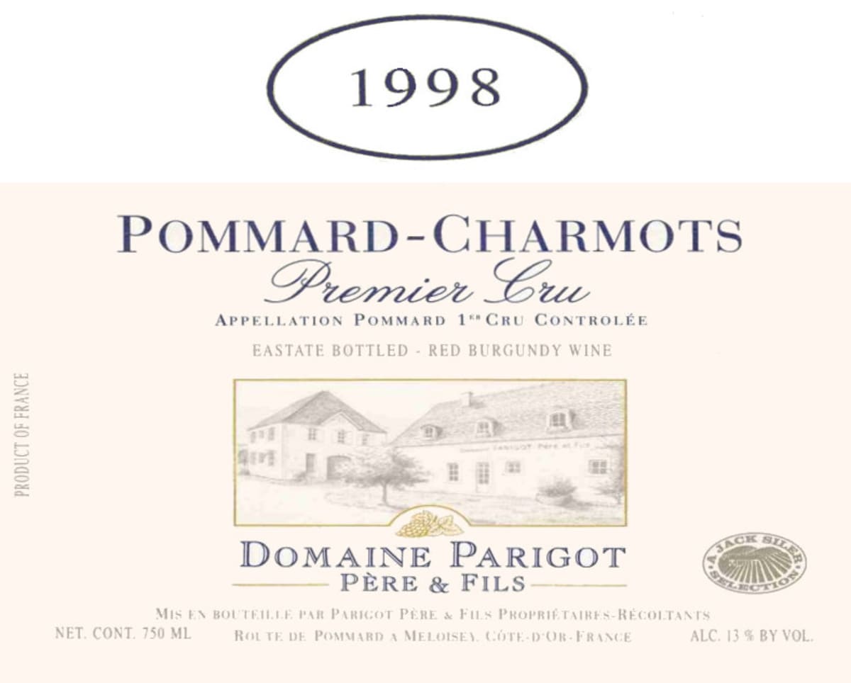 Domaine Parigot Pommard-Charmots Premier Cru 1998 Front Label