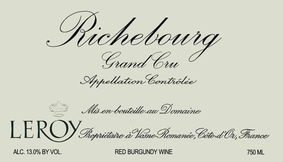 Domaine Leroy Richebourg Grand Cru 2001 Front Label