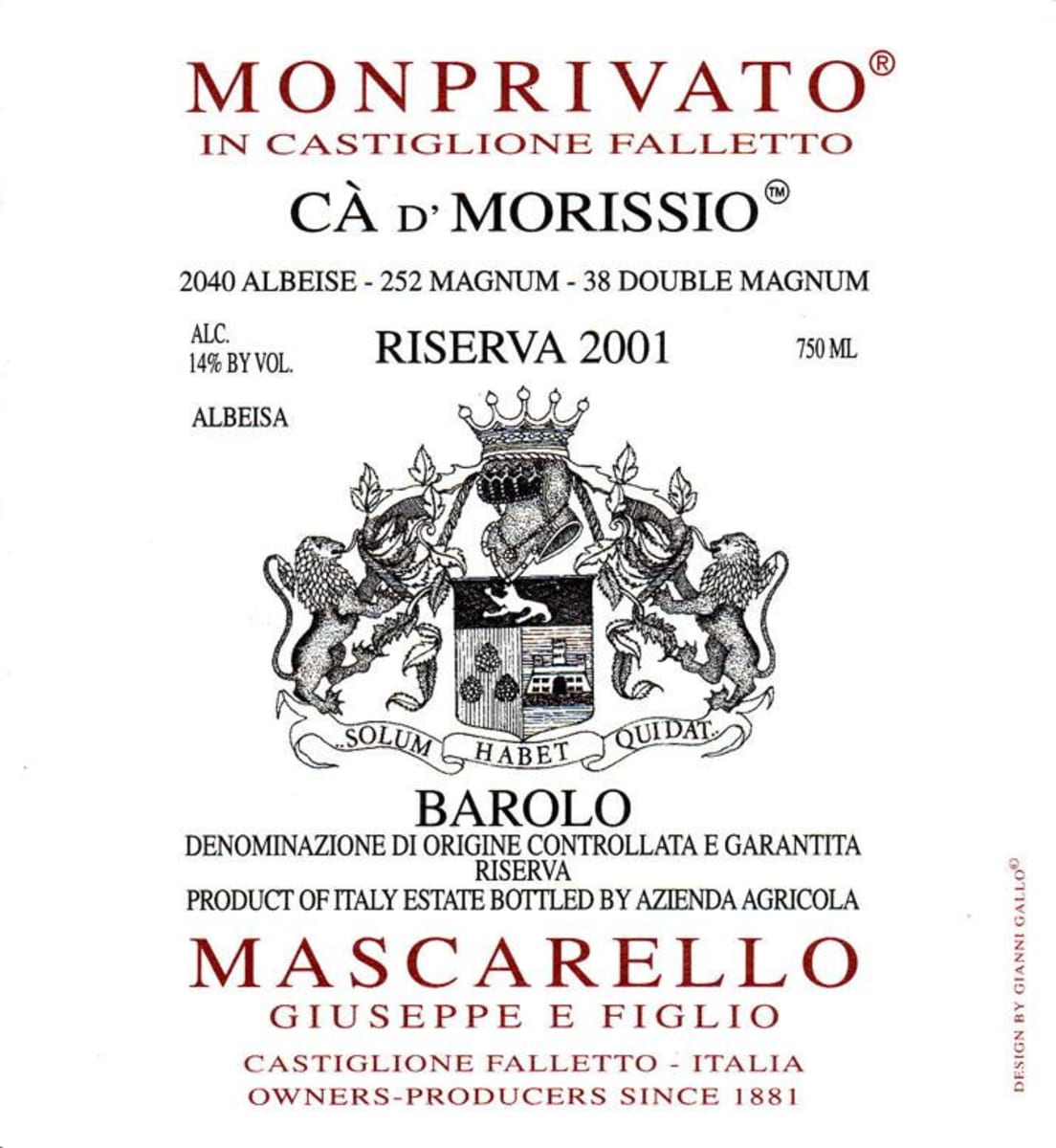 Giuseppe Mascarello Barolo Monprivato Ca d'Morissio Riserva 2001 Front Label