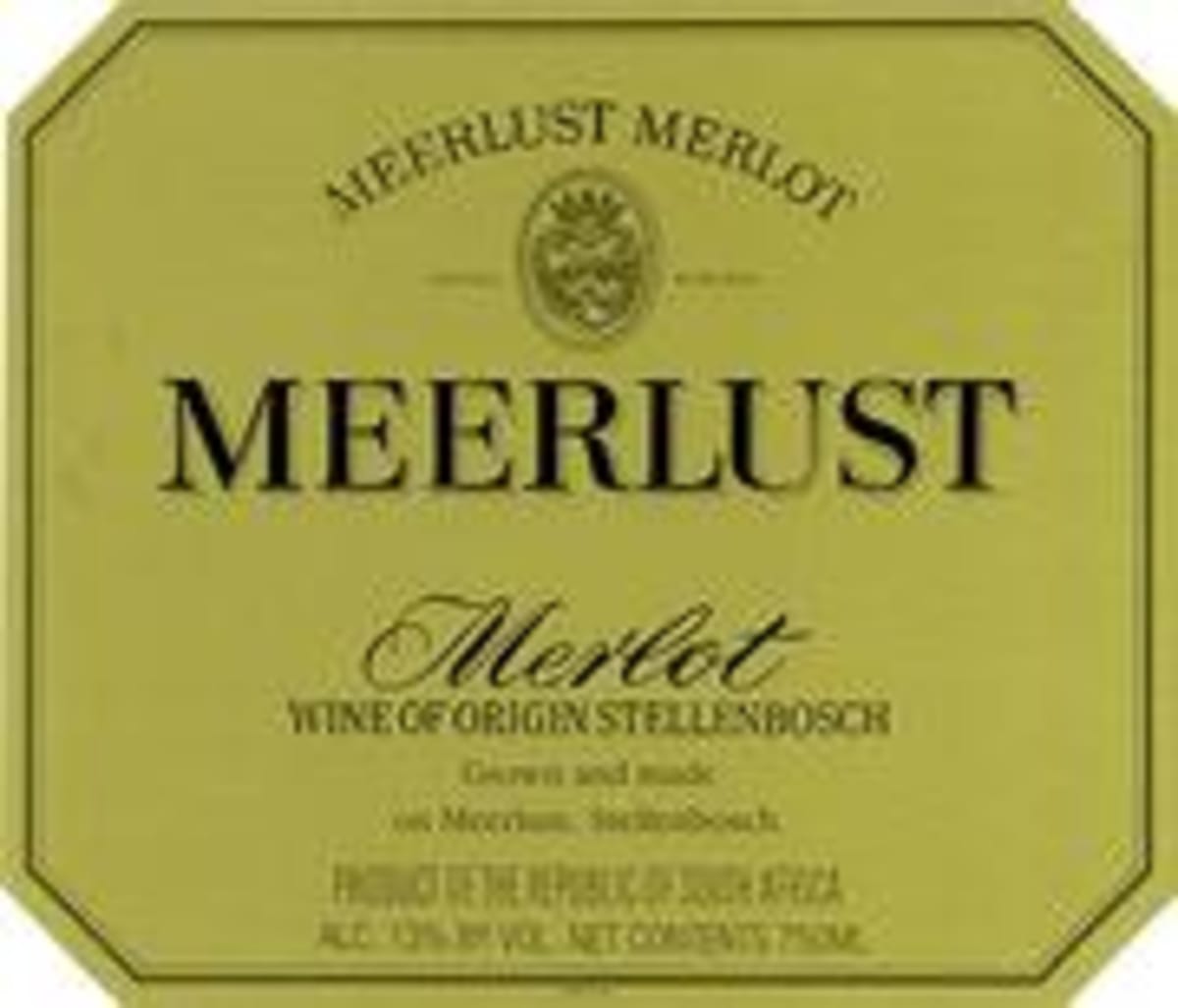 Meerlust Merlot 1998 Front Label