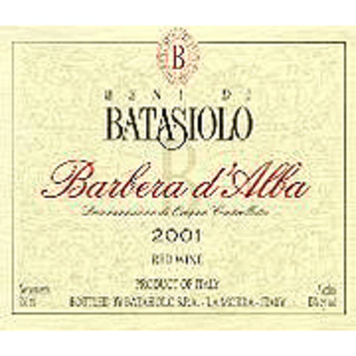 Beni di Batasiolo Barberad'Alba 2001 Front Label