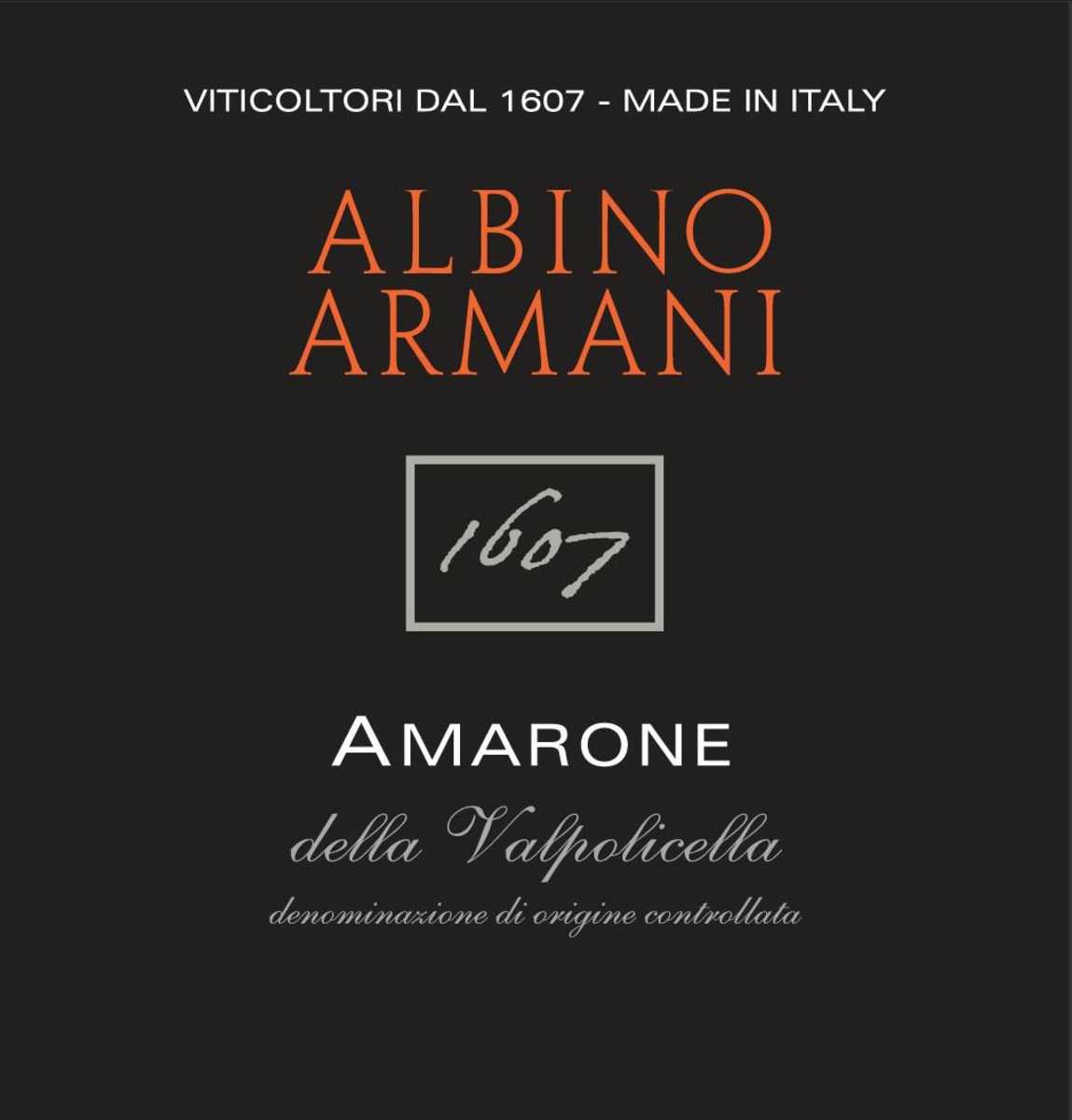 Albino Armani Amarone della Valpolicella 1607 2010 Front Label