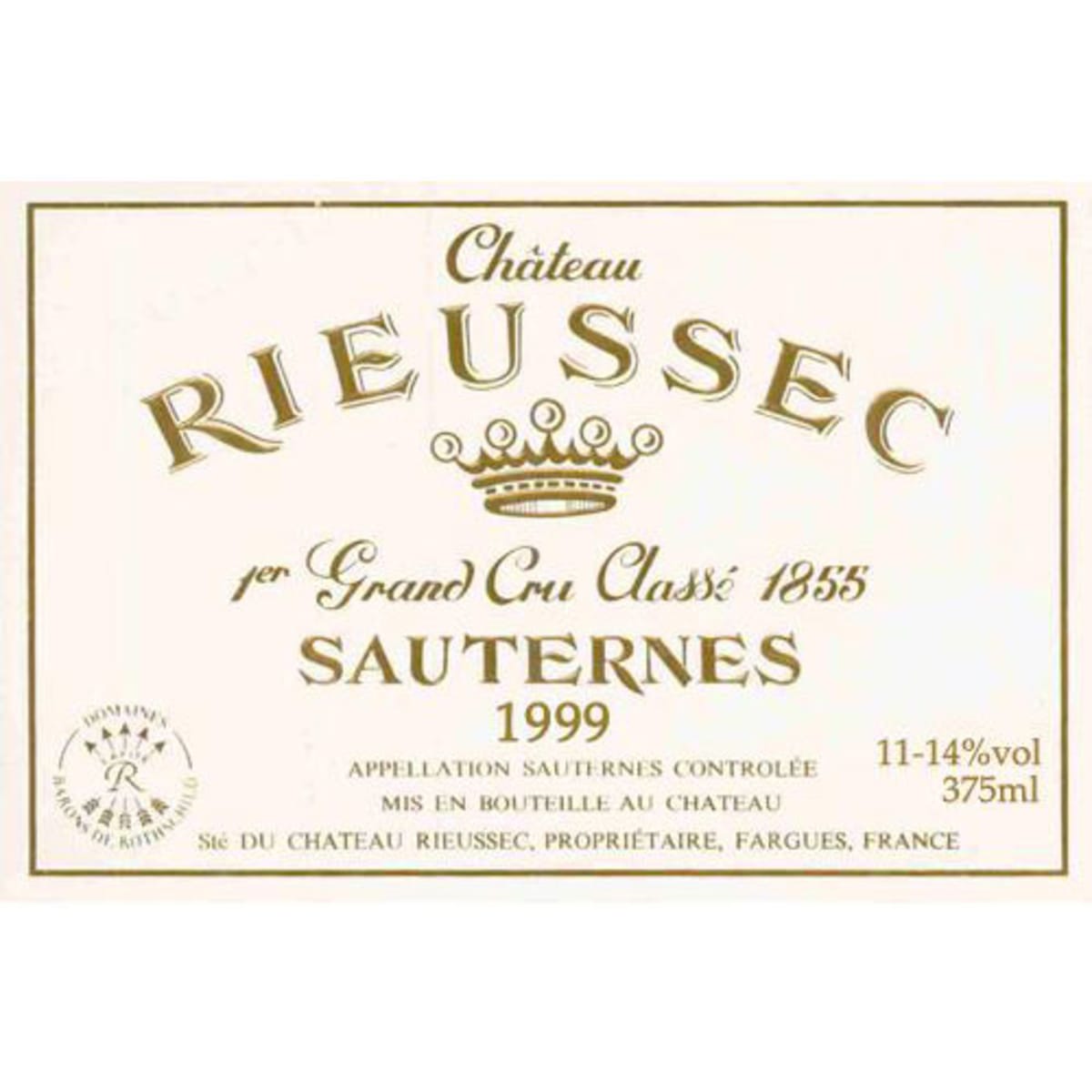 Chateau Rieussec Sauternes 1999 Front Label