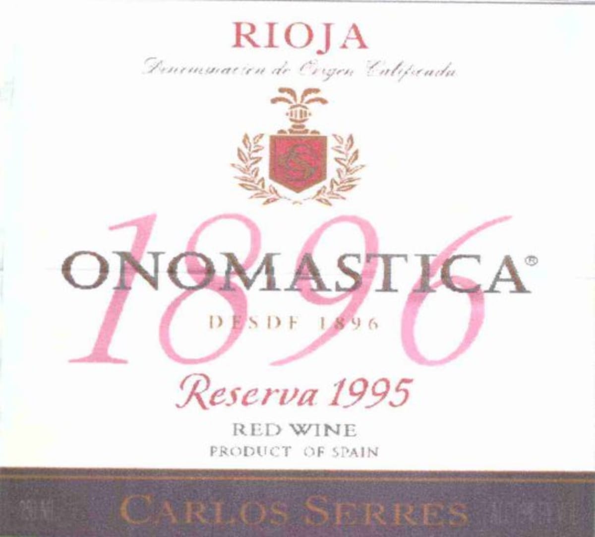 Carlos Serres Onomastica Reserva 1995 Front Label