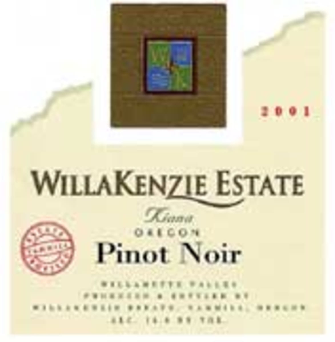 WillaKenzie Estate Kiana Pinot Noir 2001 Front Label