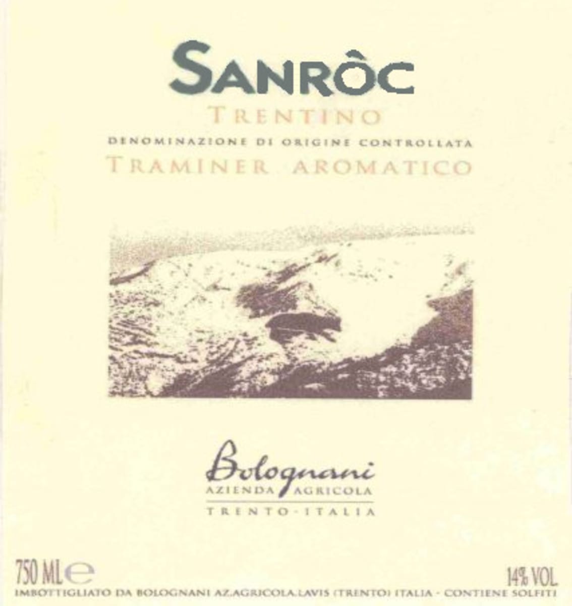 Bolognani Trentino Sanroc Traminer Aromatico 2015 Front Label