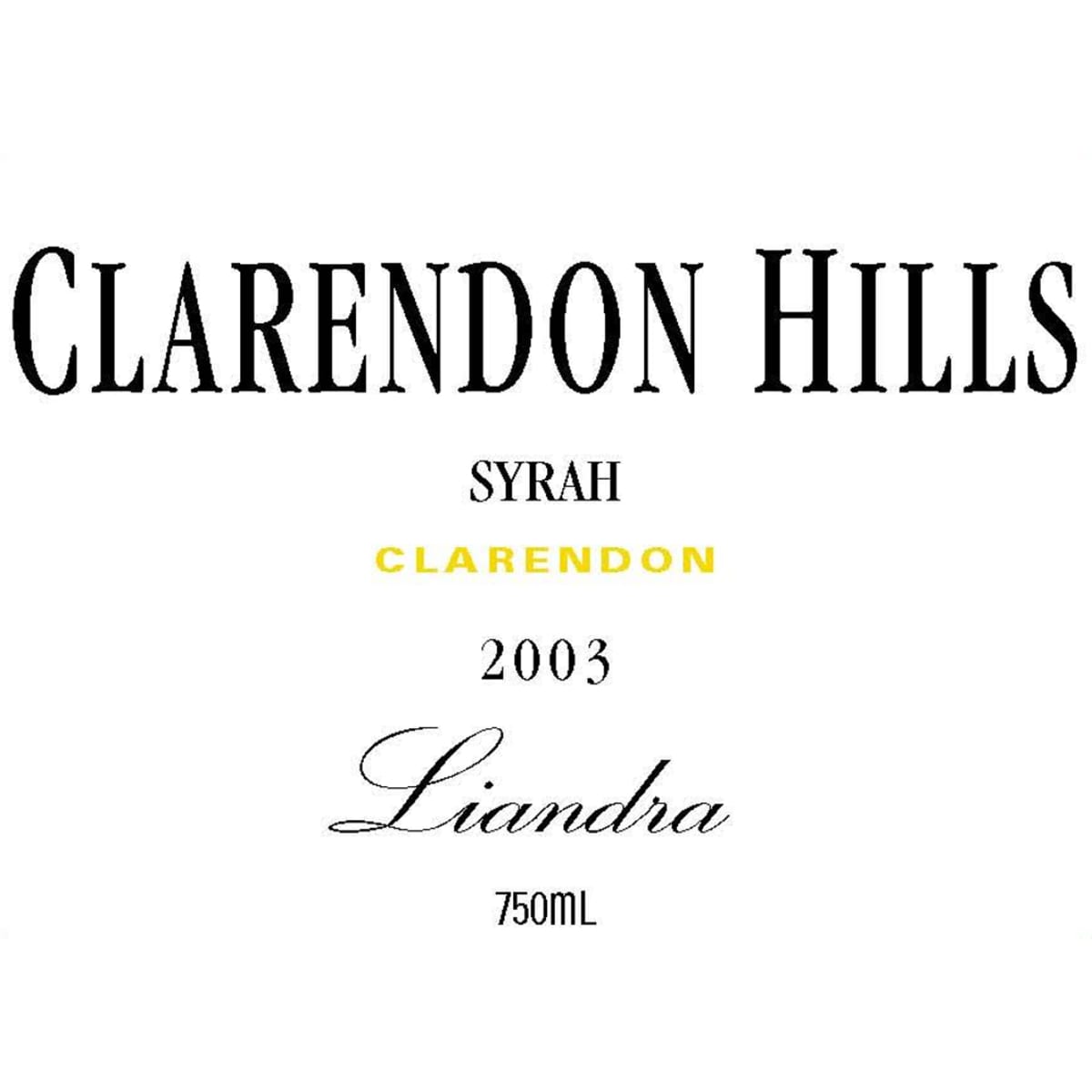 Clarendon Hills Liandra Syrah 2003 Front Label