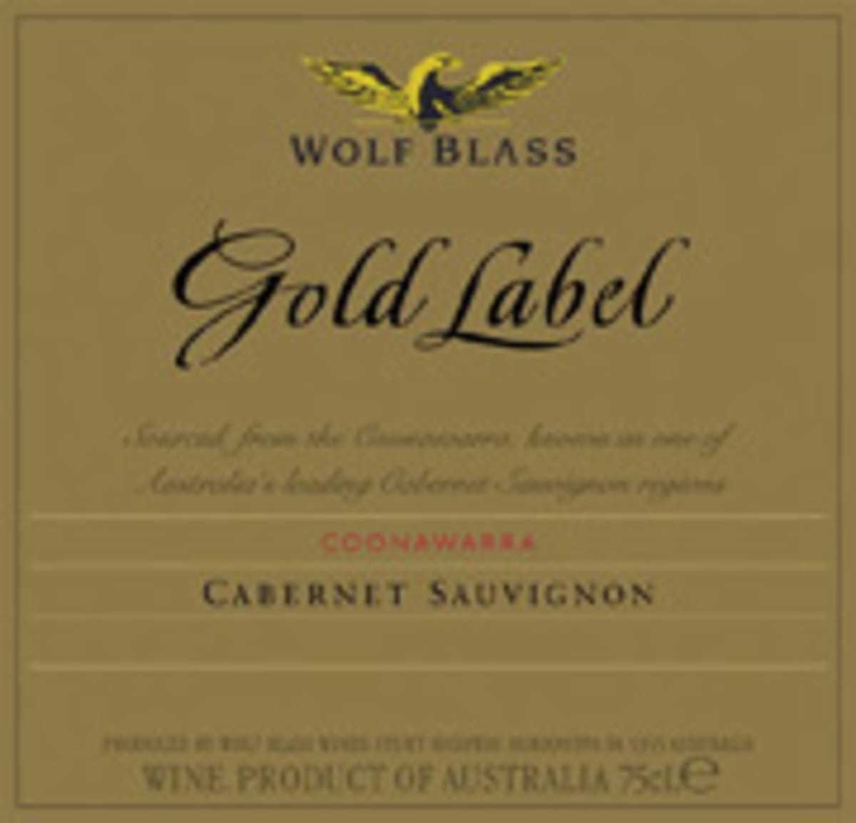 Wolf Blass Gold Label Cabernet Sauvignon 2001 Front Label