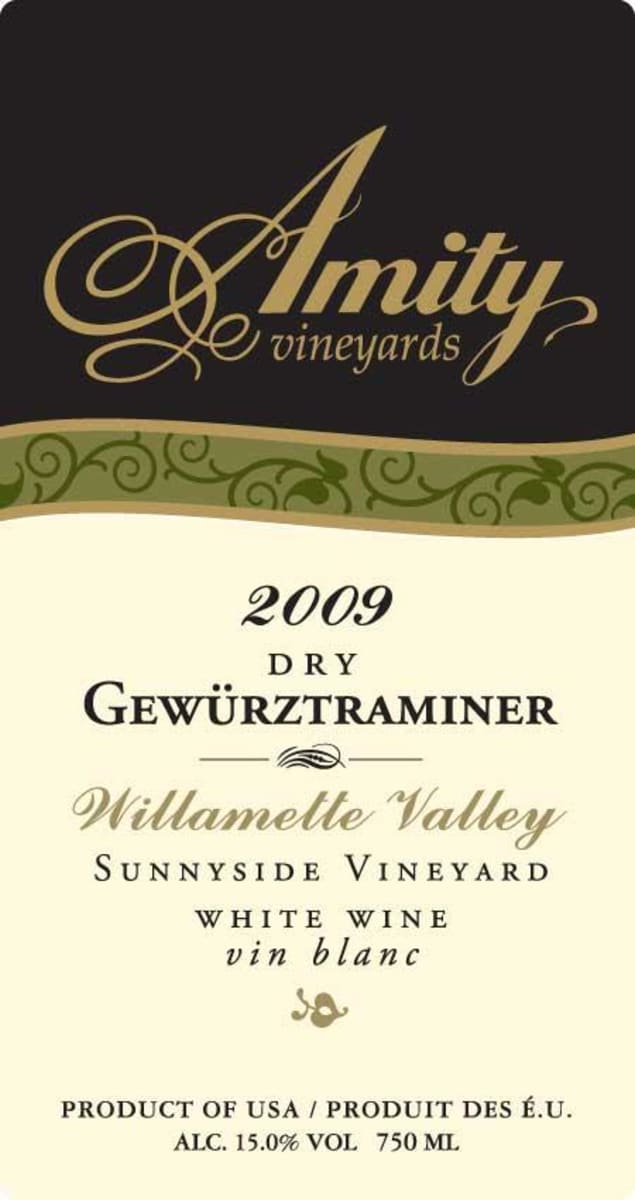 Amity Dry Gewurztraminer 2009 Front Label