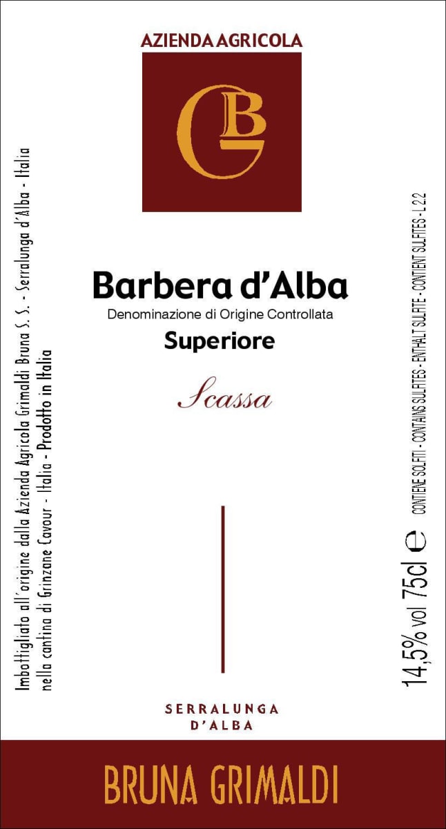 Bruna Grimaldi Scassa Barbera d'Alba 2011 Front Label