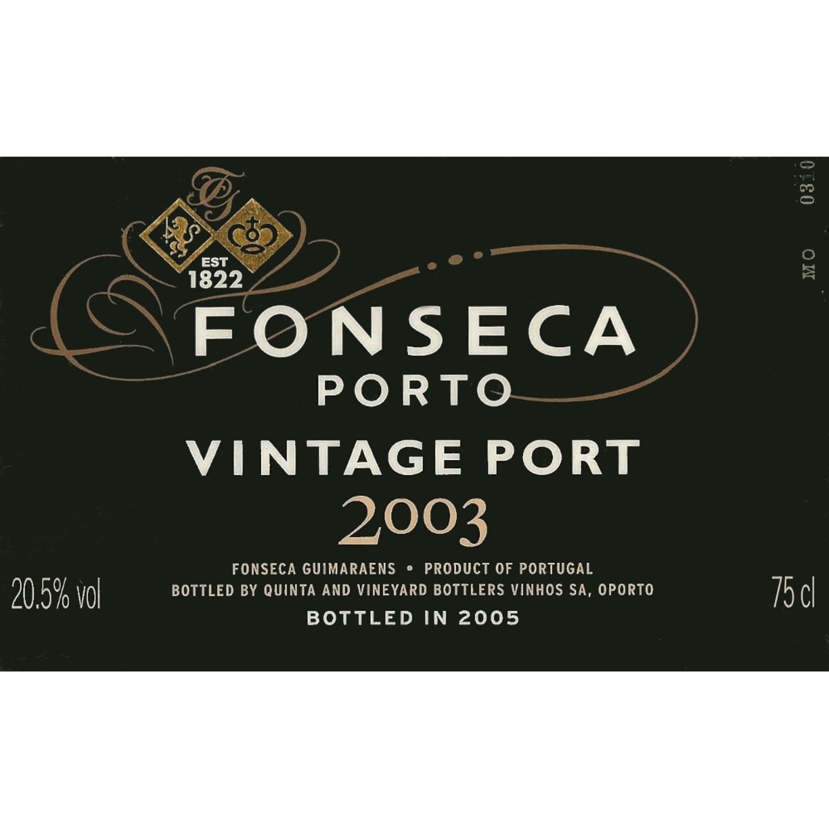 Fonseca Vintage Port (375ML half-bottle) 2003 Front Label