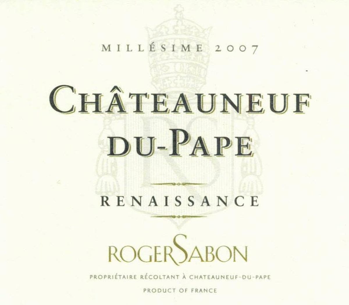 Roger Sabon Chateauneuf-du-Pape Renaissance Blanc 2007 Front Label