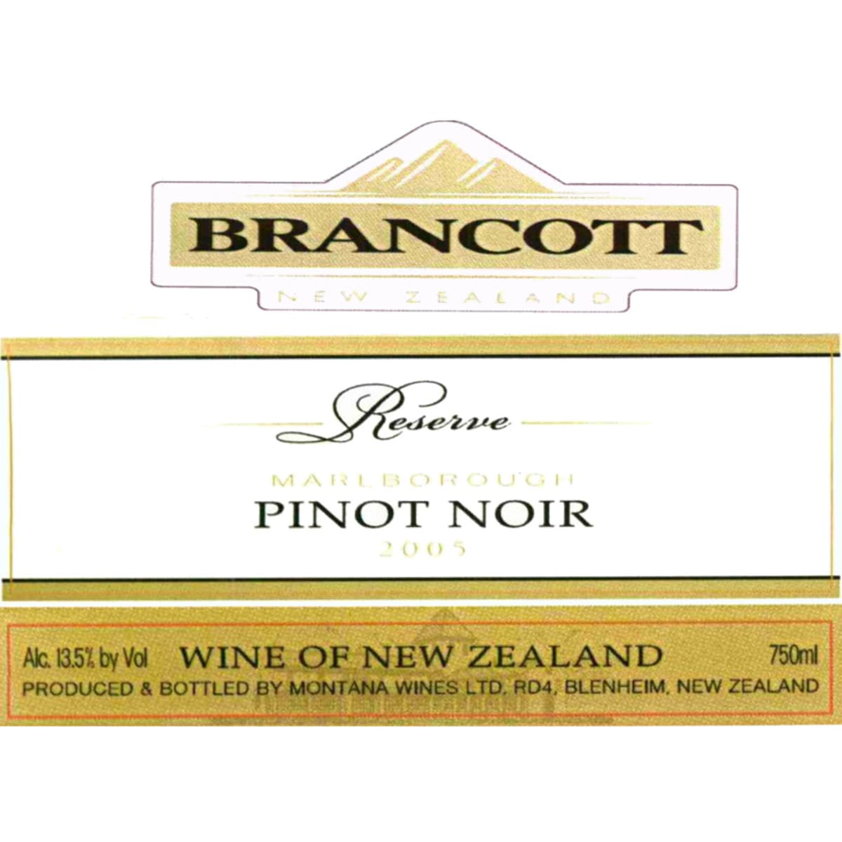 Brancott Reserve Pinot Noir 2005 Front Label