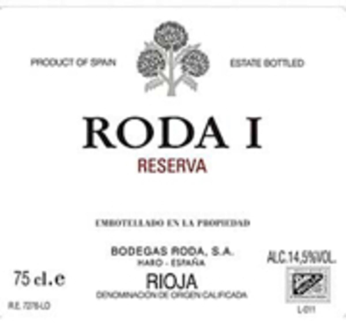 Bodegas Roda Roda I Rioja Reserva 2001 Front Label