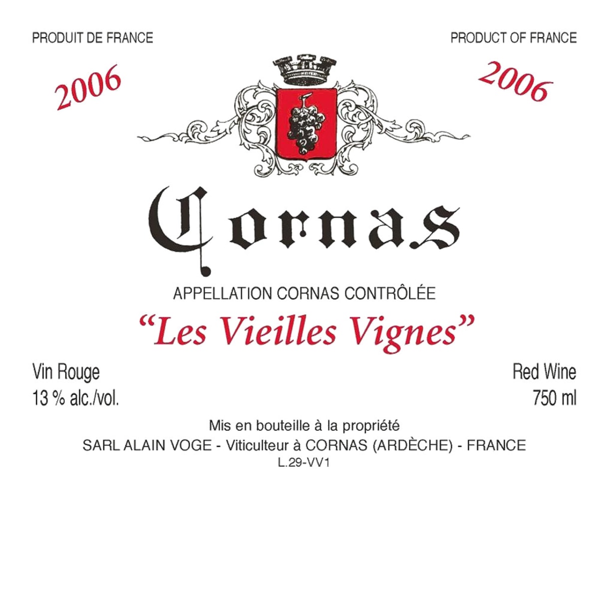 Alain Voge Cornas Vieilles Vignes 2006 Front Label