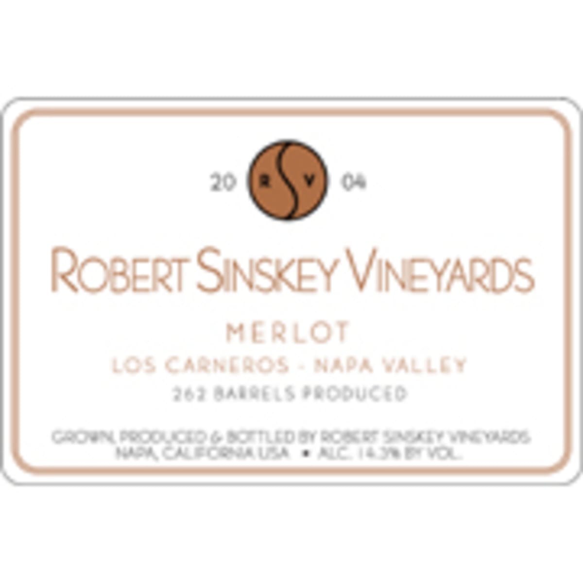 Robert Sinskey Merlot 2004 Front Label