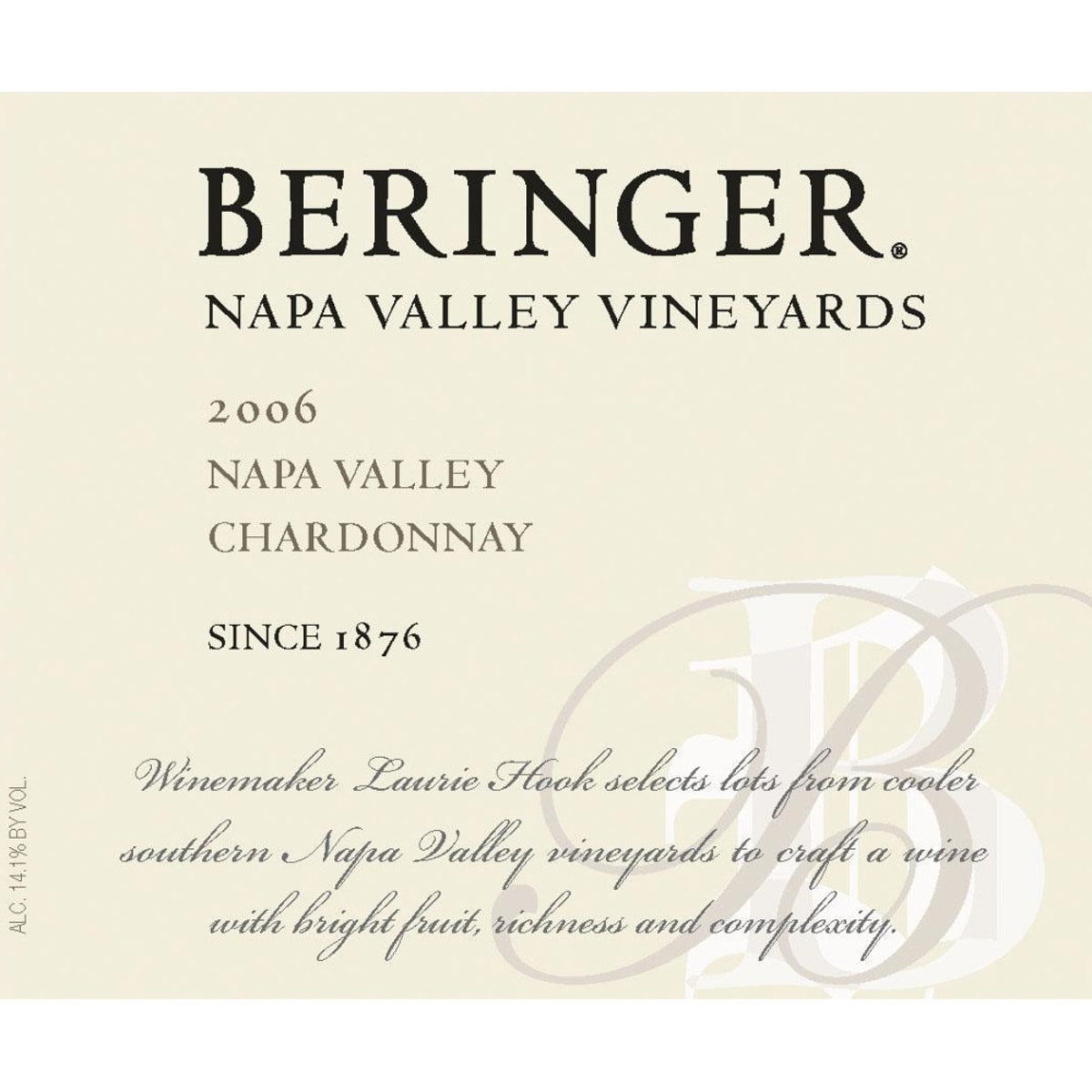 Beringer Napa Valley Chardonnay 2006 Front Label