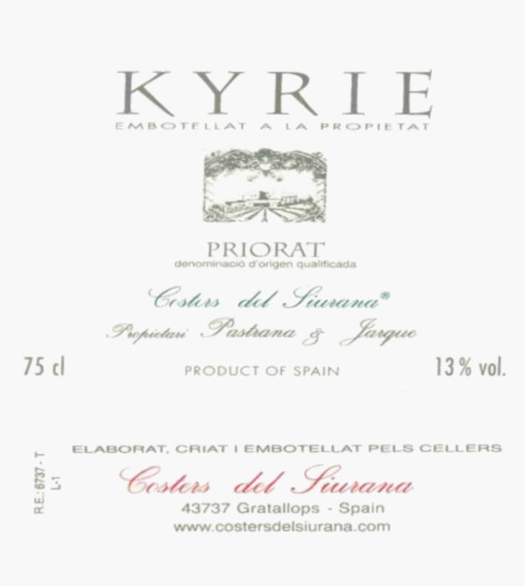 Costers del Siurana Kyrie Blanco 2004 Front Label