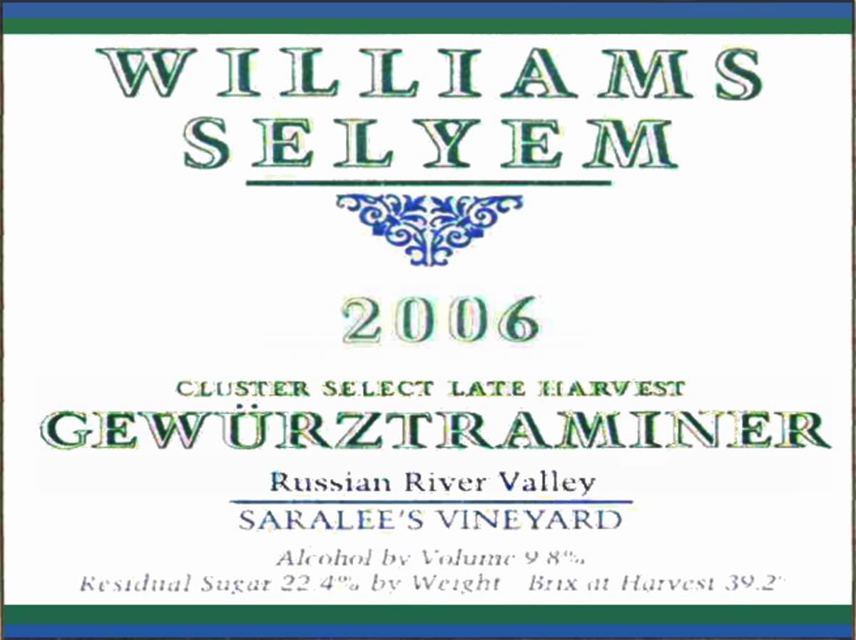 Williams Selyem Saralee's Vineyard Gewurztraminer 2006  Front Label