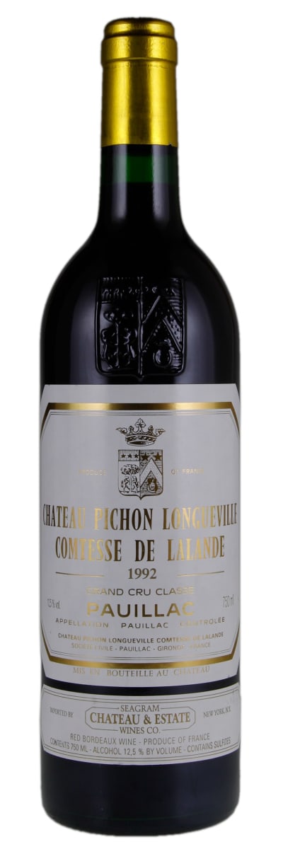 Chateau Pichon Longueville Comtesse de Lalande (stained label) 1992  Front Bottle Shot