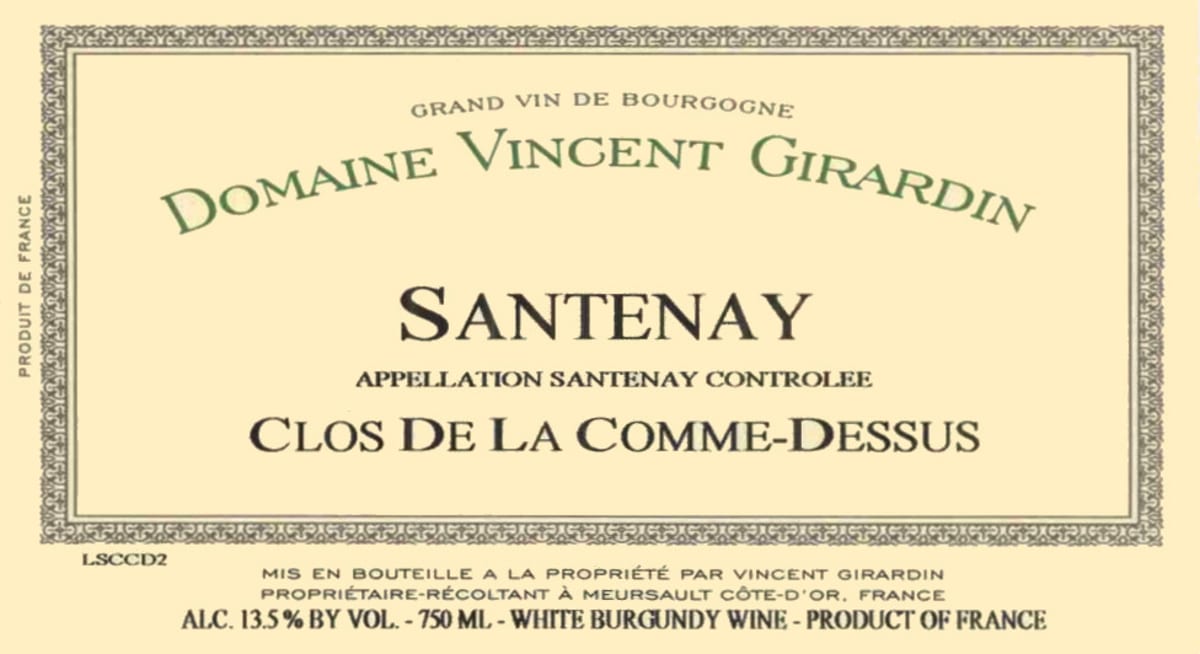 Vincent Girardin Santenay Clos de la Comme-Dessus Blanc 2003  Front Label