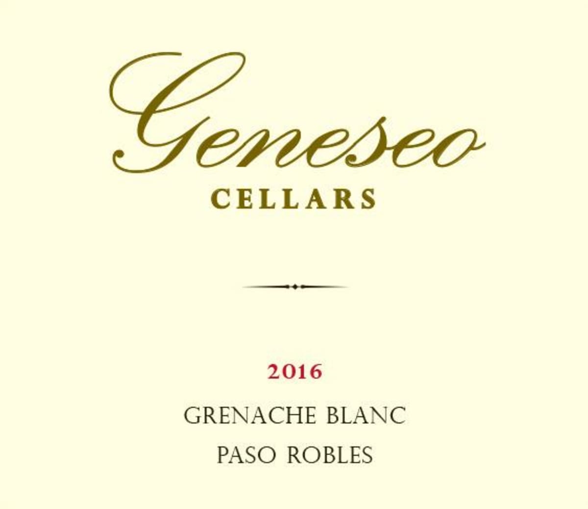 Geneseo Cellars Grenache Blanc 2016  Front Label