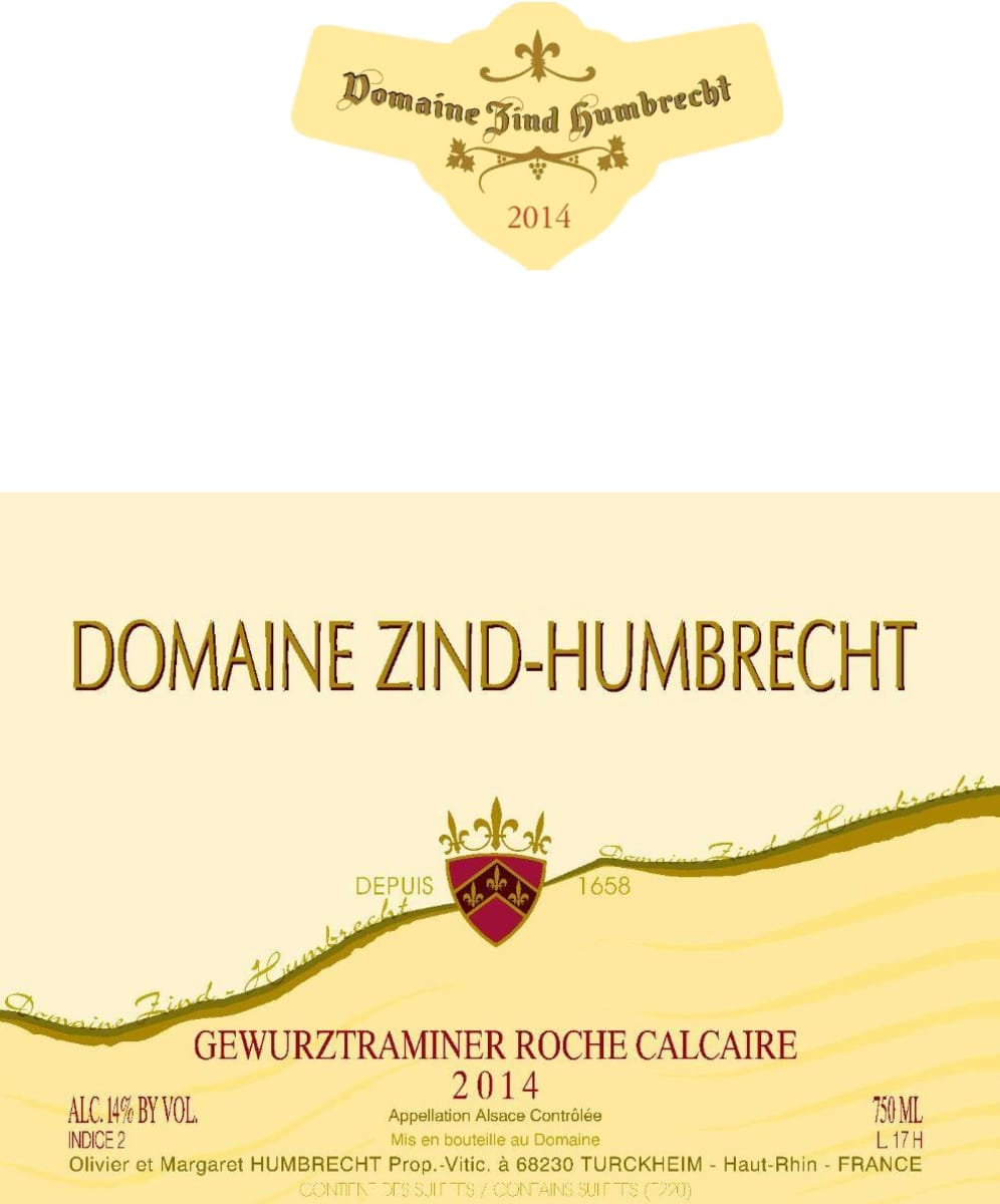 Zind-Humbrecht Roche Calcaire Gewurztraminer 2014  Front Label