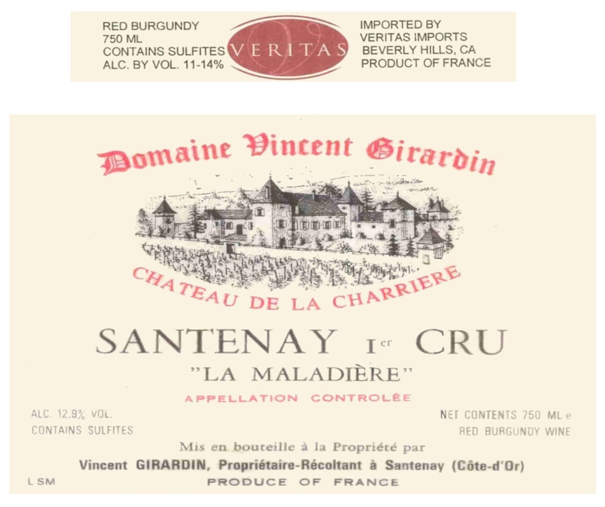 Vincent Girardin Santenay La Maladiere Premier Cru 1995  Front Label